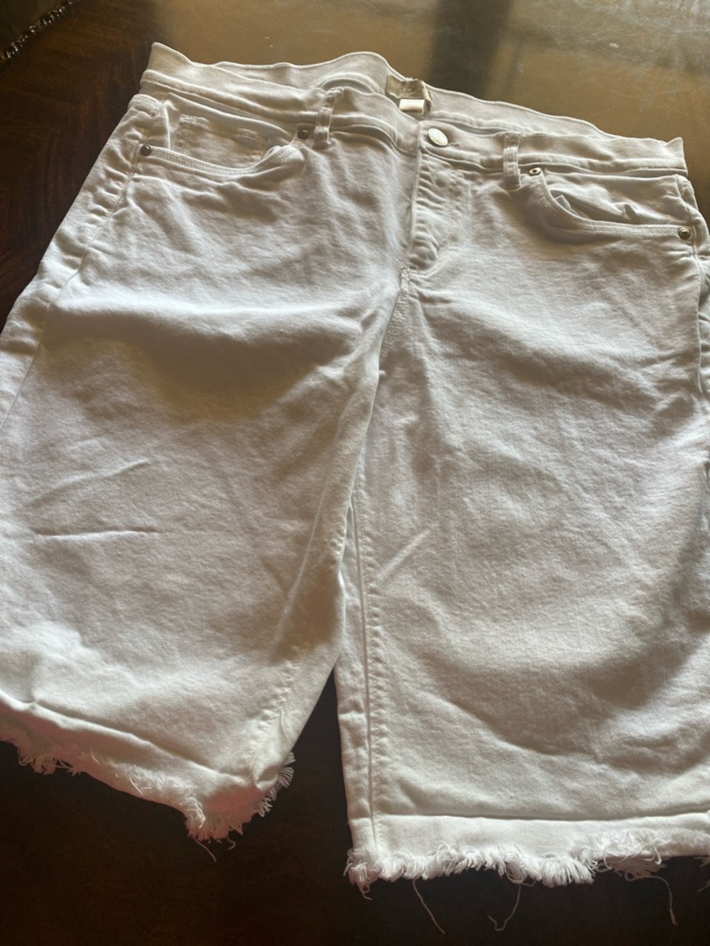 LOFT White Frayed Hem Jean Shorts